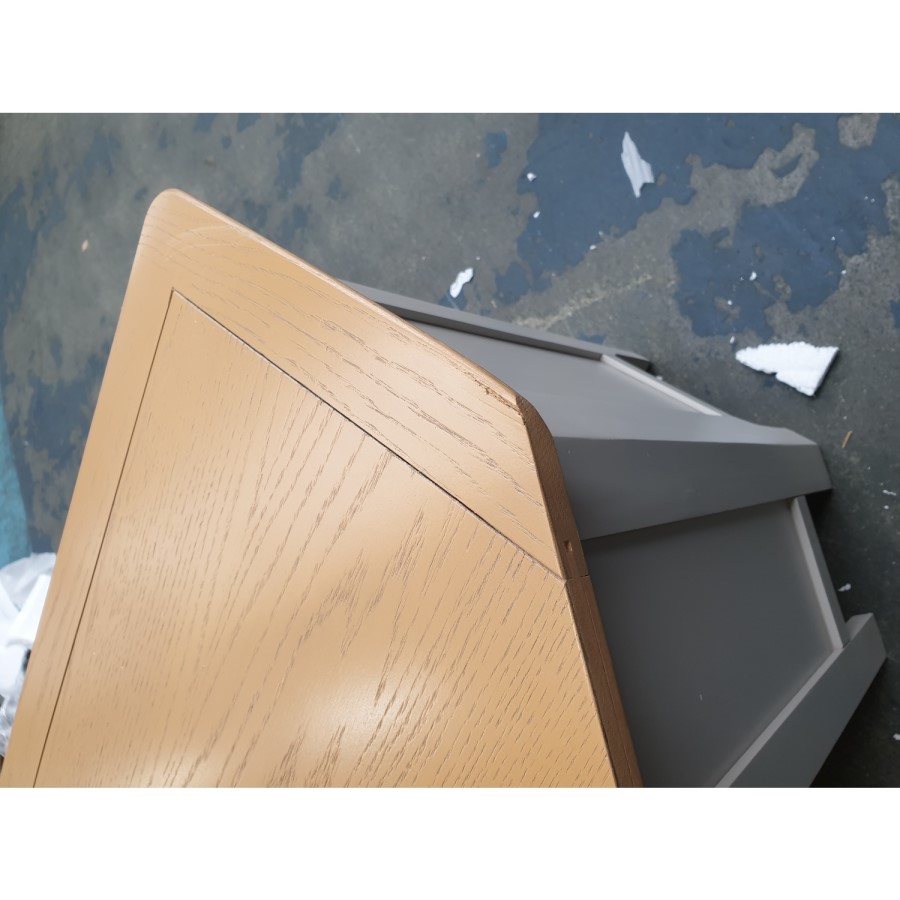 GRADE A2 - Corner TV Unit in Grey and Solid Oak with Storage - TV's up to 32" - Adeline