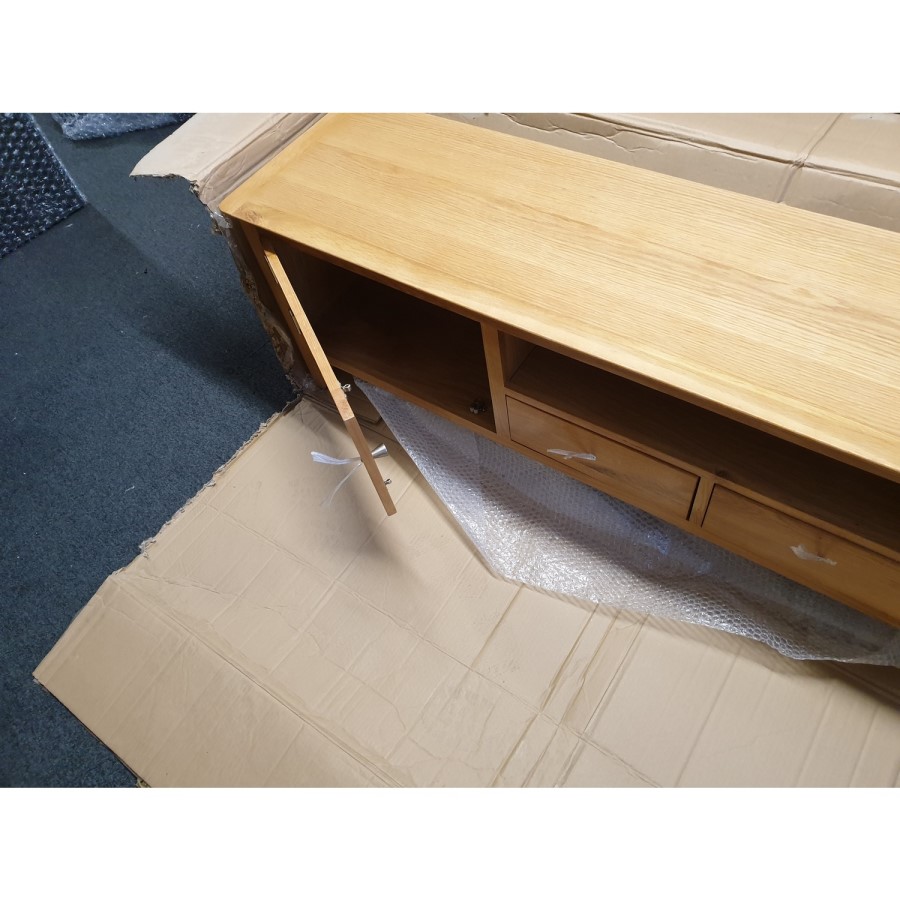 GRADE A2 - Large Solid Wood TV Unit with Storage - TV's up to 77" - Adeline