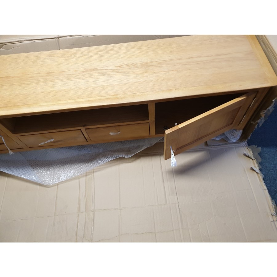 GRADE A2 - Large Solid Wood TV Unit with Storage - TV's up to 77" - Adeline
