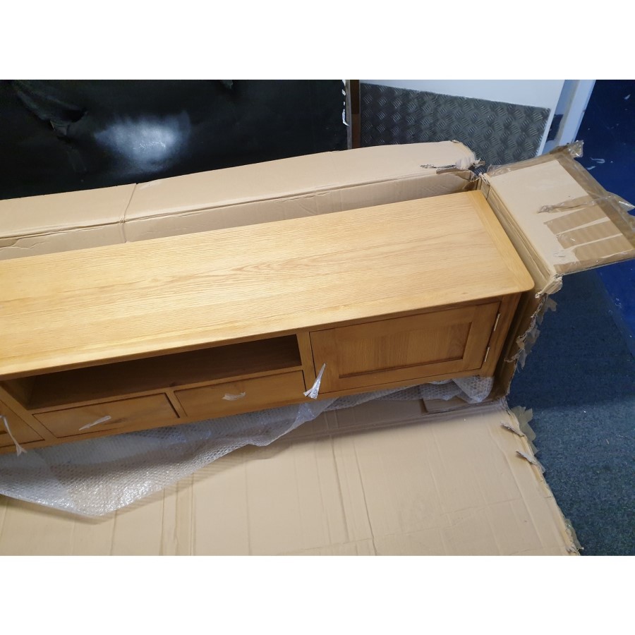 GRADE A2 - Large Solid Wood TV Unit with Storage - TV's up to 77" - Adeline