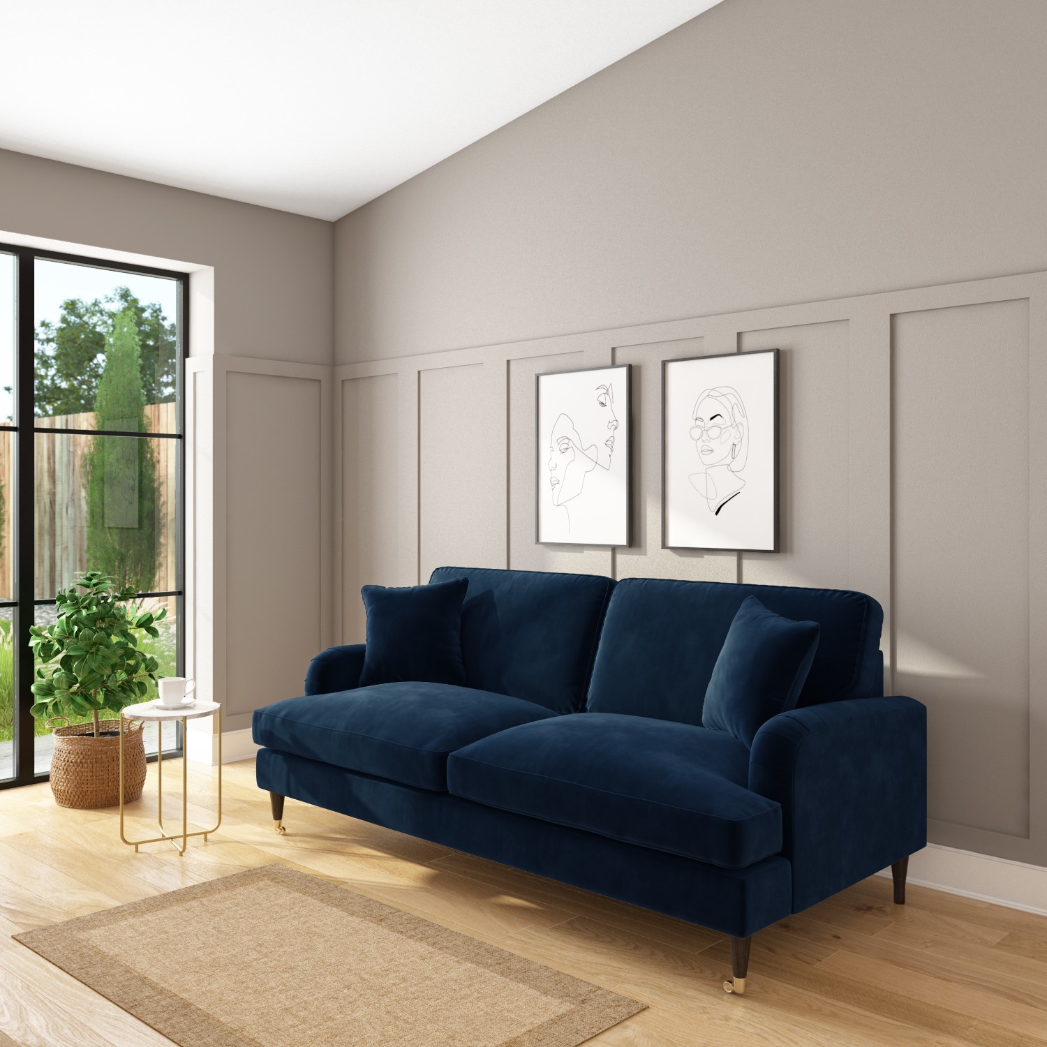 Navy Blue Velvet 3 Seater Sofa Payton Furniture123