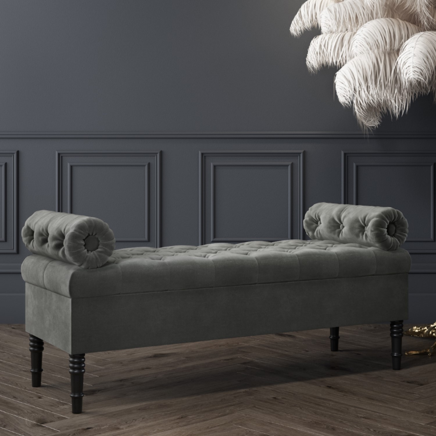 Safina Ottoman Storage Bench In Grey, Storage Bench For Foot Of King Bed