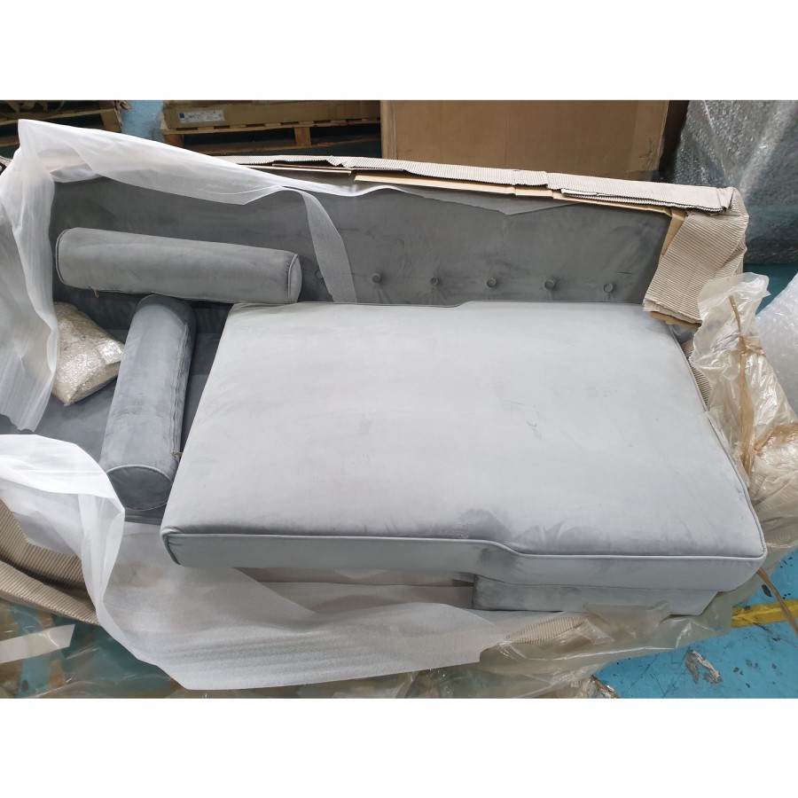 GRADE A2 - Grey 3 Seater L Shaped Sofa in Velvet - Right Hand Facing - Idris