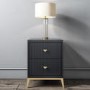 Maya Art Deco 2 Drawer Bedside Table in Dark Grey