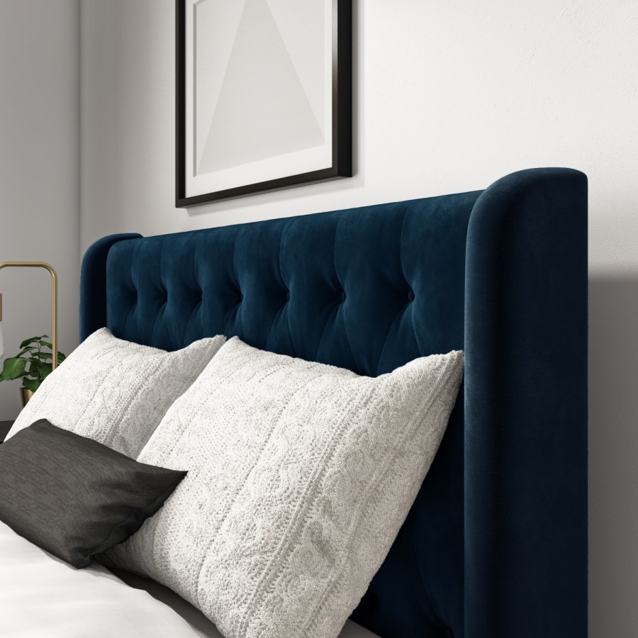 GRADE A1 - Amara King Size Bed Frame in Navy Blue Velvet with Quilted Headboard