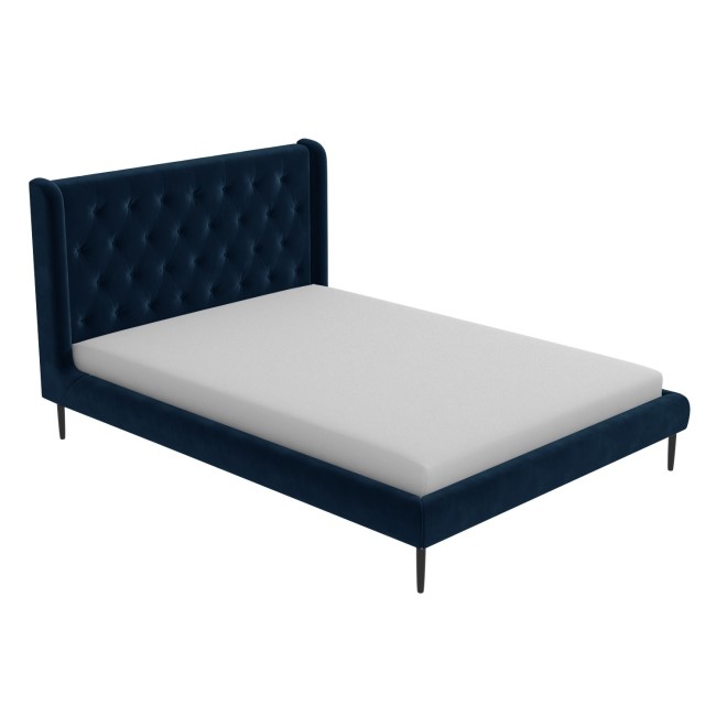 Navy Velvet Mid-Century King Size Bed Frame - Amara