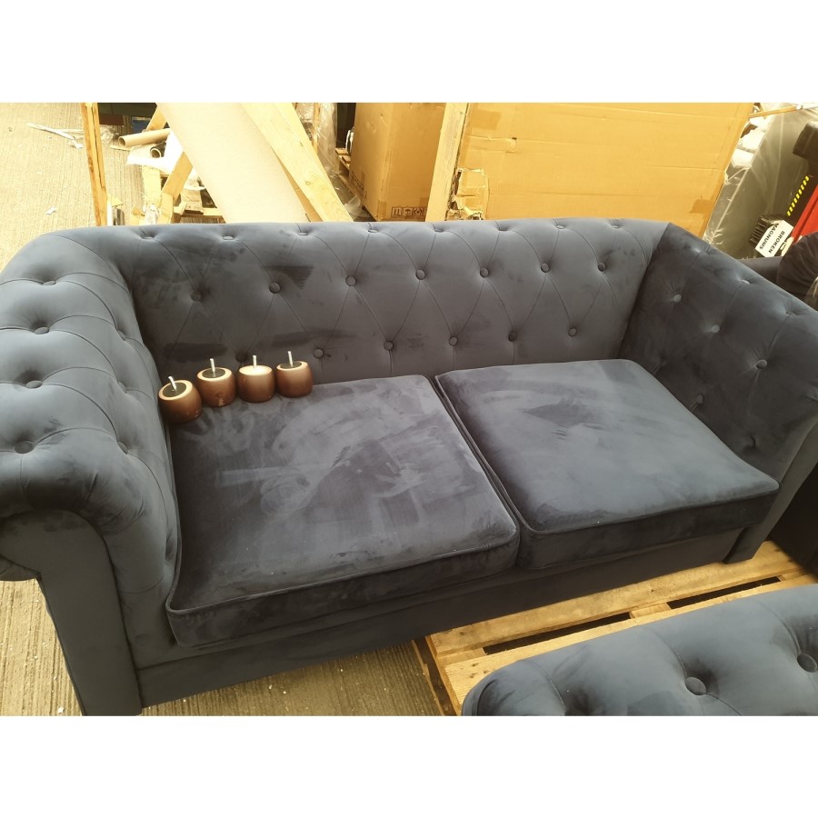 GRADE A2 - Navy Blue Velvet Chesterfield Sofa Bed - Seats 3 - Double Bed - Bronte
