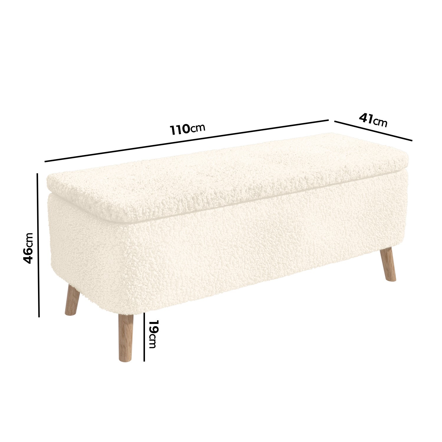 Cream End-of-Bed Ottoman Storage Bench in Teddy Fabric - Leo - Furniture123