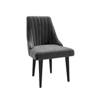 GRADE A2 - Grey Velvet Ribbed Dining Chair with Black Legs - Penelope