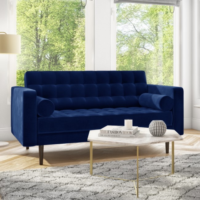 GRADE A1 - Elba Blue Velvet Sofa with Button Detailing & Bolster Cushions - Seats 2