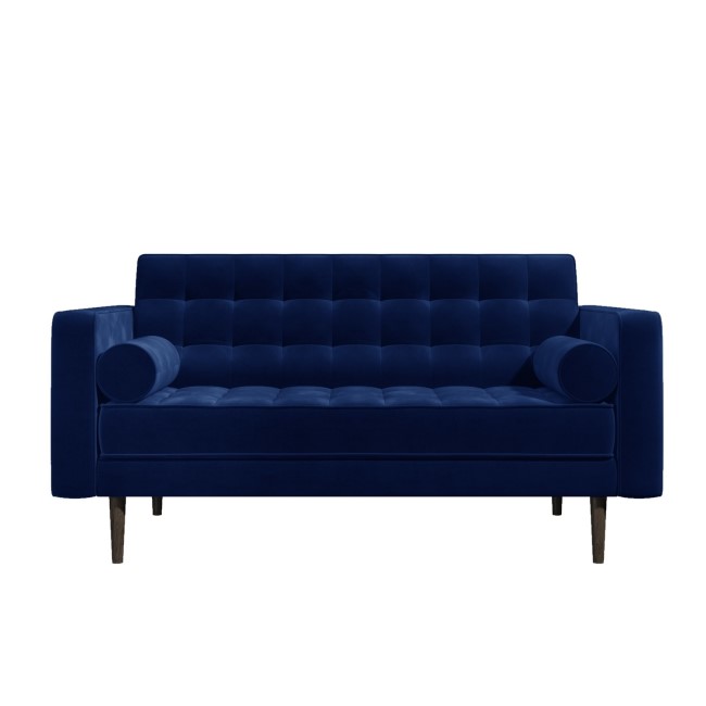 Navy Blue Velvet 2 Seater Mid Century Quilted Sofa - Elba