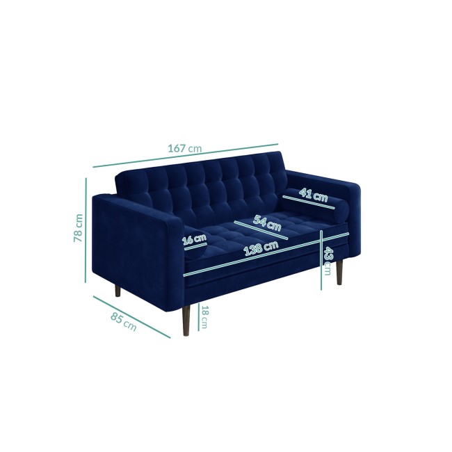 GRADE A1 - Elba Blue Velvet Sofa with Button Detailing & Bolster Cushions - Seats 2