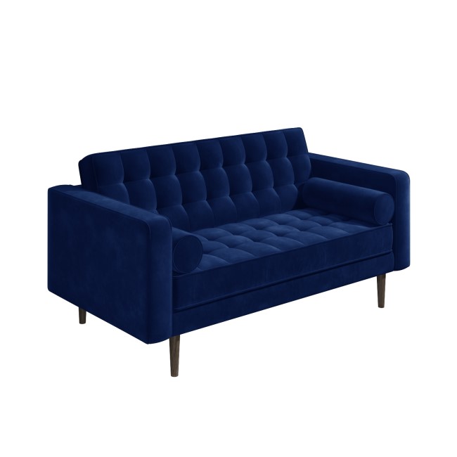 Navy Blue Velvet 2 Seater Mid Century Quilted Sofa - Elba