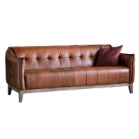 GRADE A2 - Gallery Ecclestone Brown 3 Seater Leather Sofa - Tufted Detailing