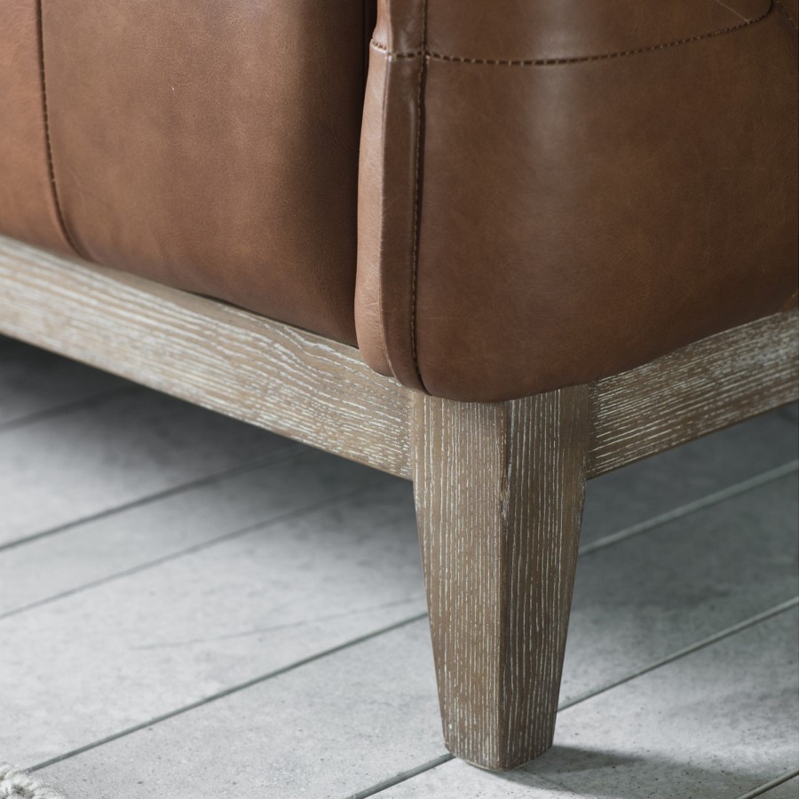 Brown Leather 3 Seater Tufted Sofa - Caspian House