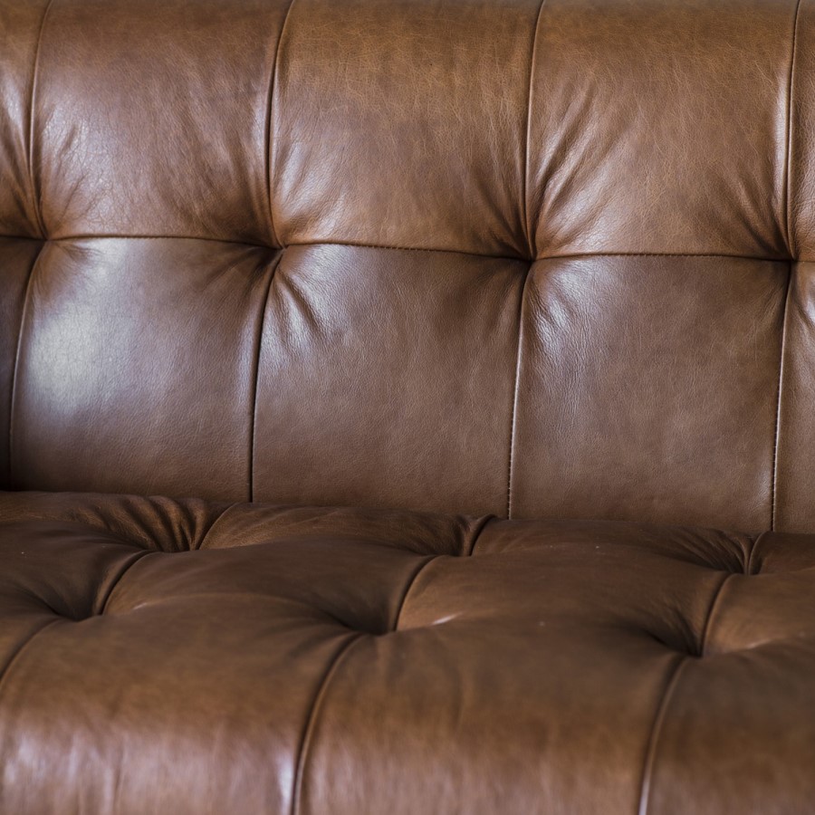 GRADE A2 - Gallery Ecclestone Brown 3 Seater Leather Sofa - Tufted Detailing