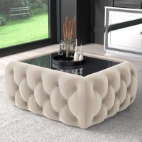 GRADE A2 - Clio Rectangle Storage Coffee Table in Cream Velvet with Mirrored Top
