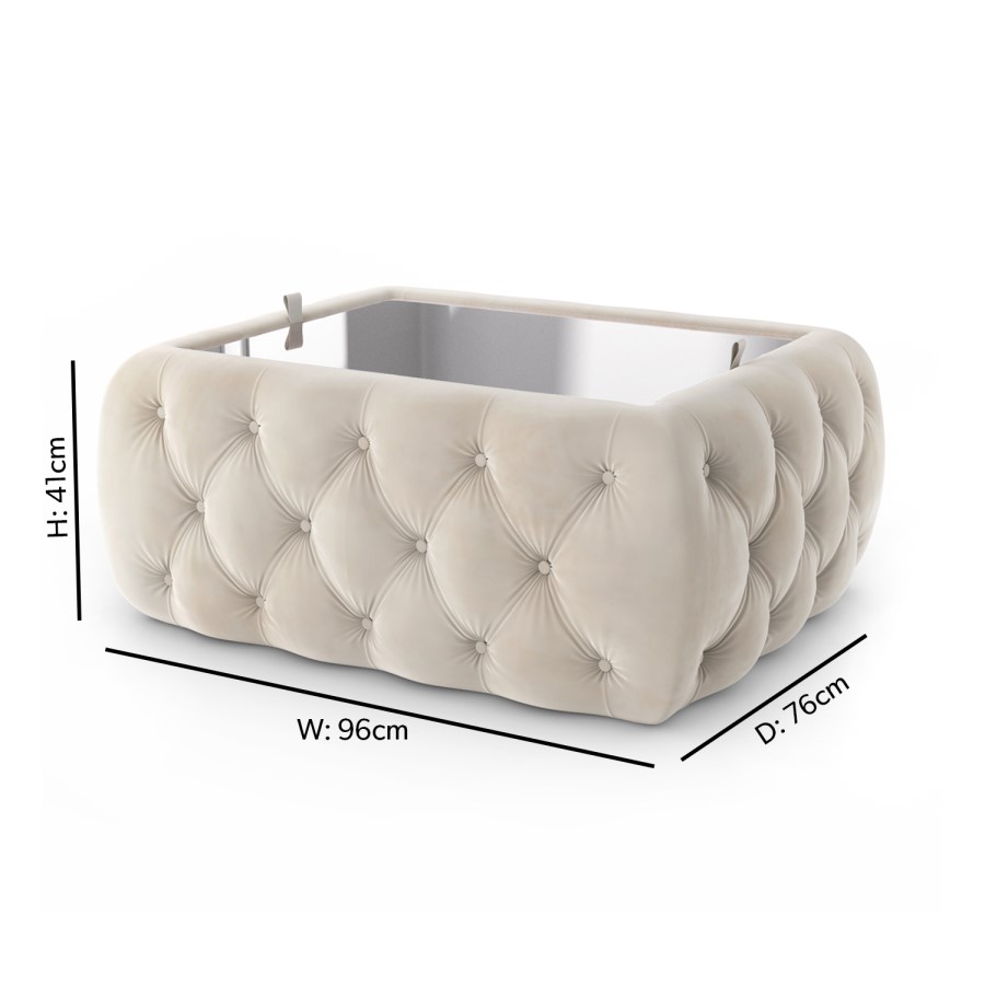 GRADE A2 - Clio Rectangle Storage Coffee Table in Cream Velvet with Mirrored Top