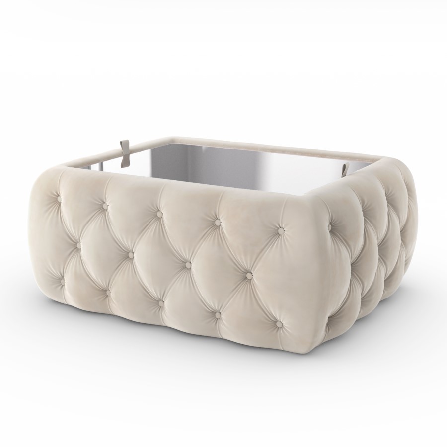 GRADE A2 - Clio Rectangle Storage Coffee Table in Cream Velvet with Mirrored Top