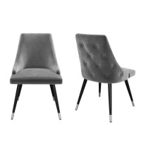 GRADE A2 - Pair of Silver Grey Velvet Dining Chairs with Button Back - Maddy GRADE A2 - Pair of Silver Grey Velvet Dining Chairs with Button Back - Maddy