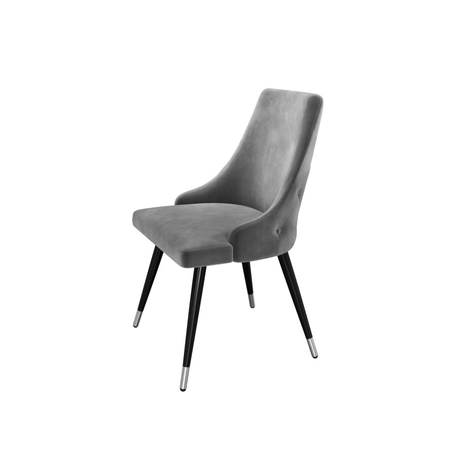 GRADE A2 - Pair of Silver Grey Velvet Dining Chairs with Button Back - Maddy