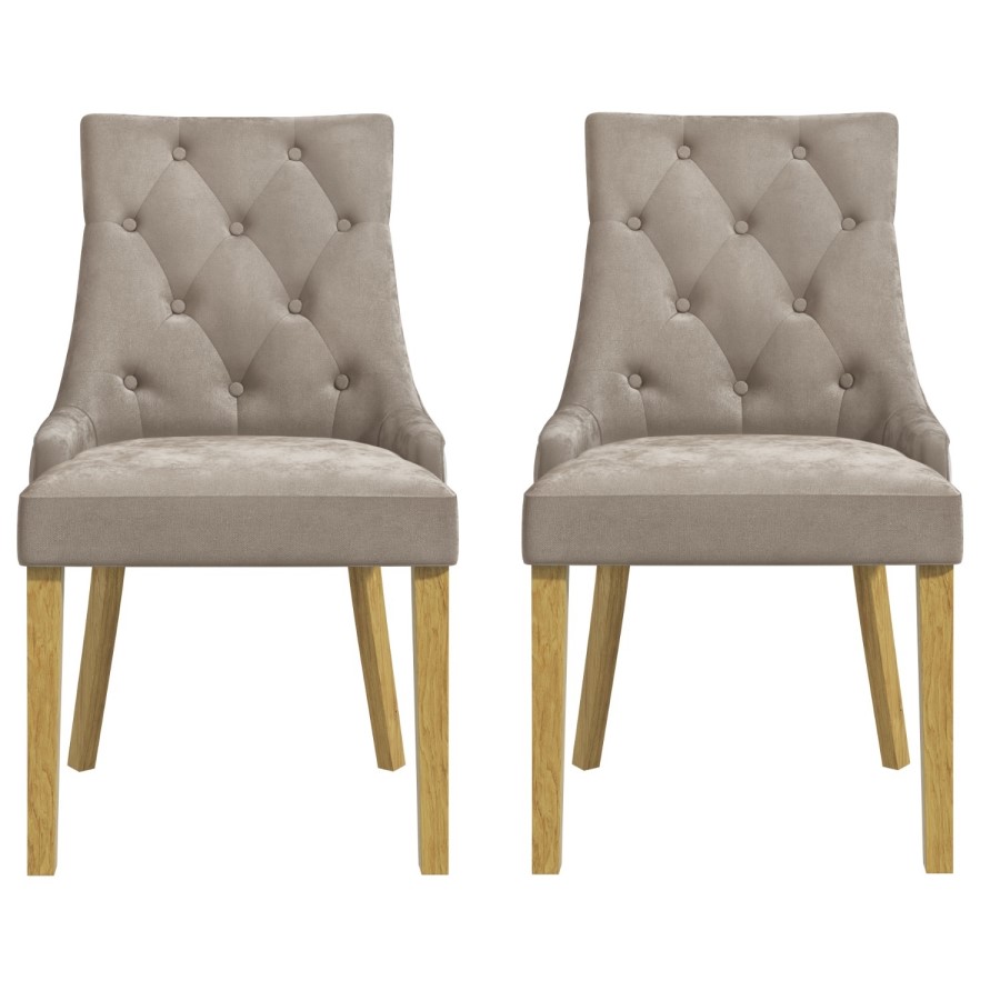 GRADE A1 - Kaylee Mink Velvet Dining Chairs with Oak Legs - Set of 2
