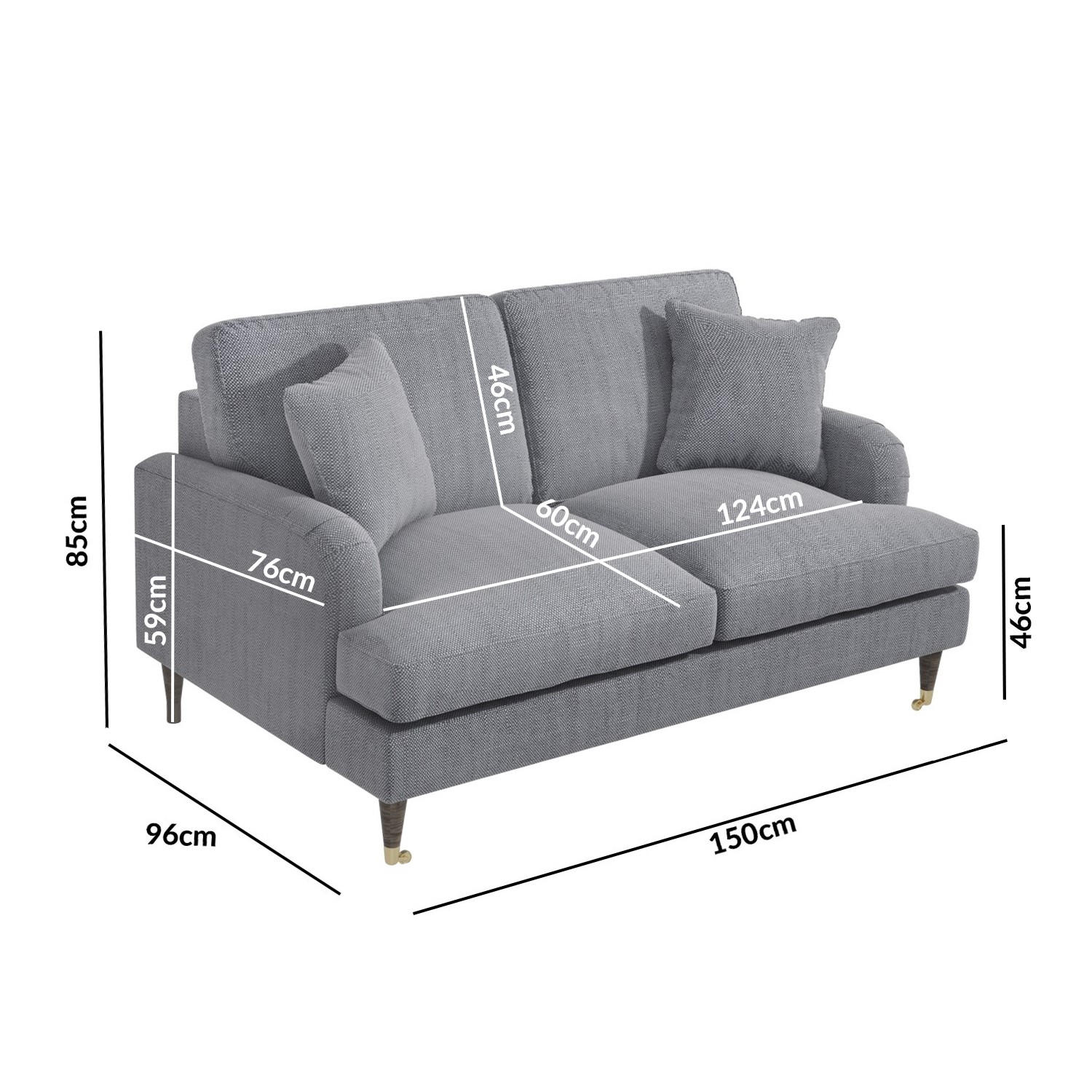 Grey 2 Seater Sofa in Woven Fabric - Payton - Furniture123