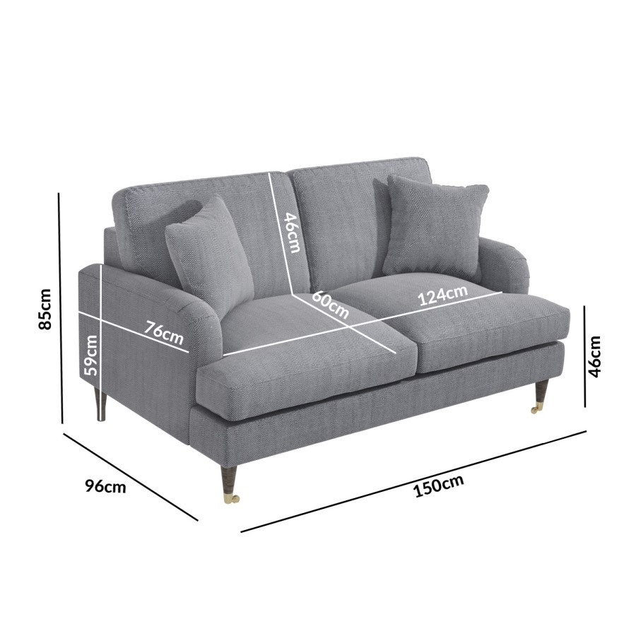 Grey 2 Seater Sofa in Woven Fabric - Payton