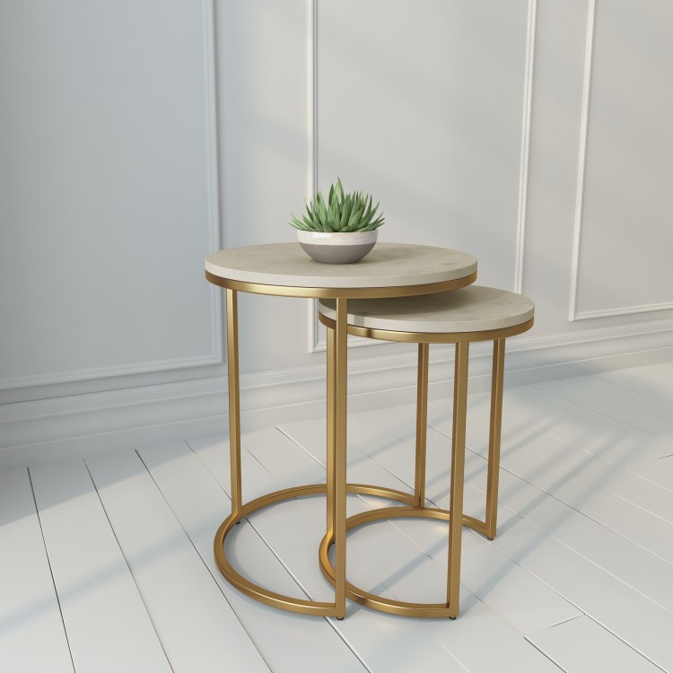 GRADE A2 - Marble Nest of Tables in White with Gold Metal Bases - Martina