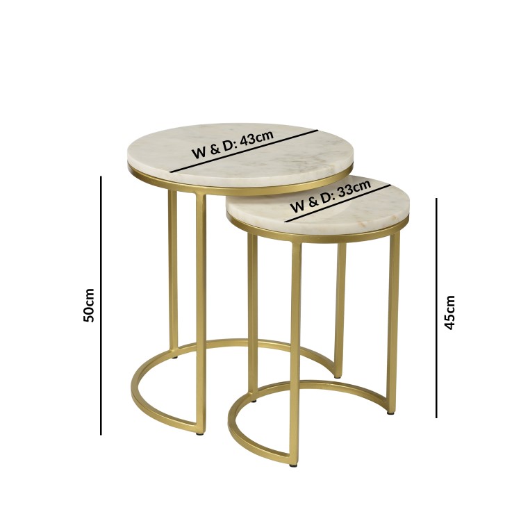 GRADE A2 - Marble Nest of Tables in White with Gold Metal Bases - Martina