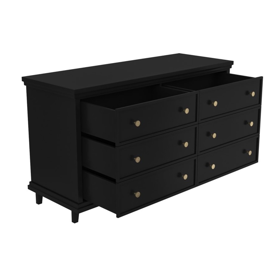 GRADE A1 - 6 Drawer Wide Chest of Drawers in Black - Georgia
