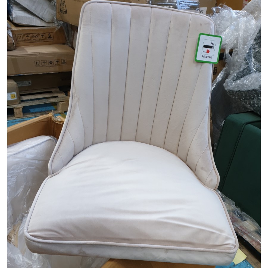 GRADE A2 - Pair of Beige Velvet Dining Chairs with Ribbed Back - Penelope