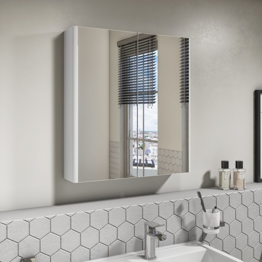 White Mirrored Wall Bathroom Cabinet 600 x 650mm - Portland