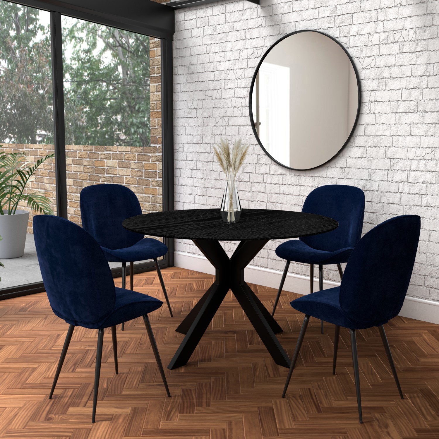 Carson Black Round Drop Leaf Dining Table - Seats 4 - Furniture123