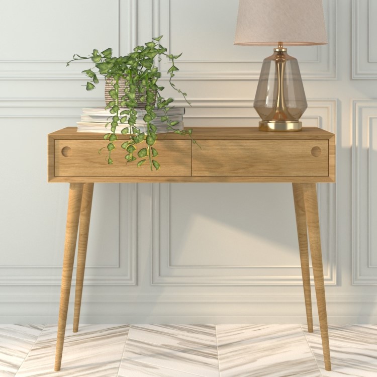 Solid Oak Console Table with Drawers - Briana