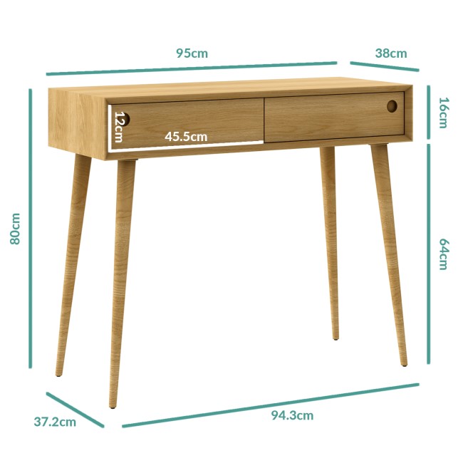 Solid Oak Console Table with Drawers - Briana