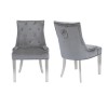 GRADE A2 - Pair of Grey Knocker Chairs in Velvet with Chrome Legs &amp; Studs - Jade Boutique 