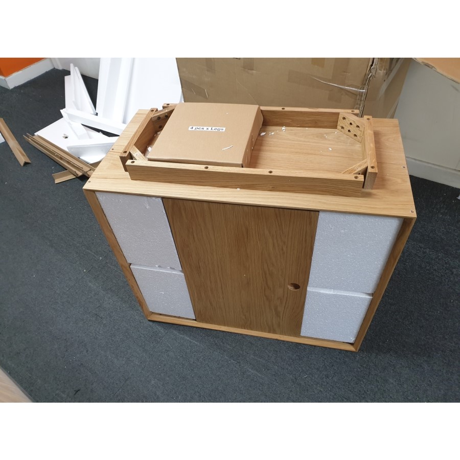 GRADE A2 - Oak Sideboard with Sliding Doors - Scandi - Briana