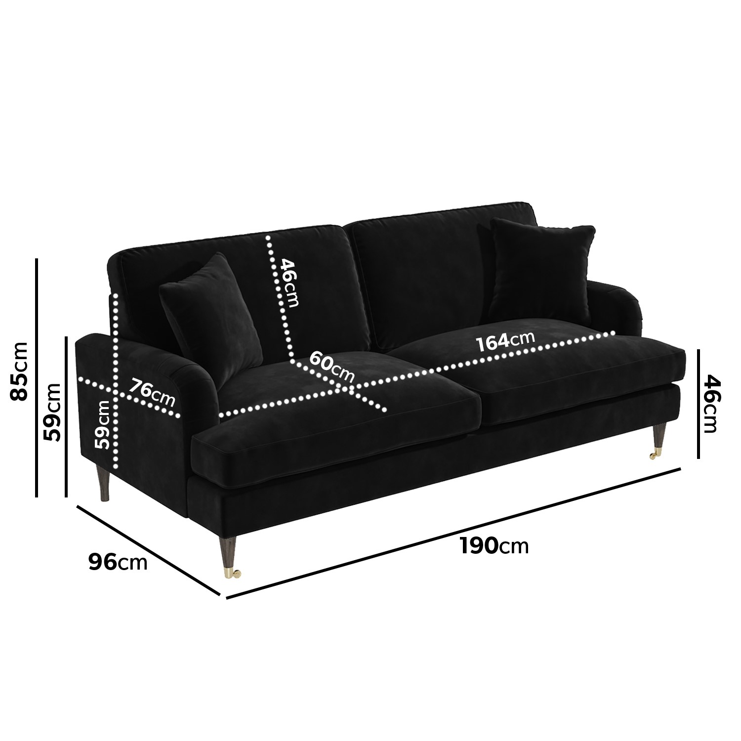 Black Velvet 3 Seater Sofa Payton Furniture123