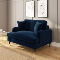 GRADE A2 - Navy Blue Velvet Loveseat - Payton