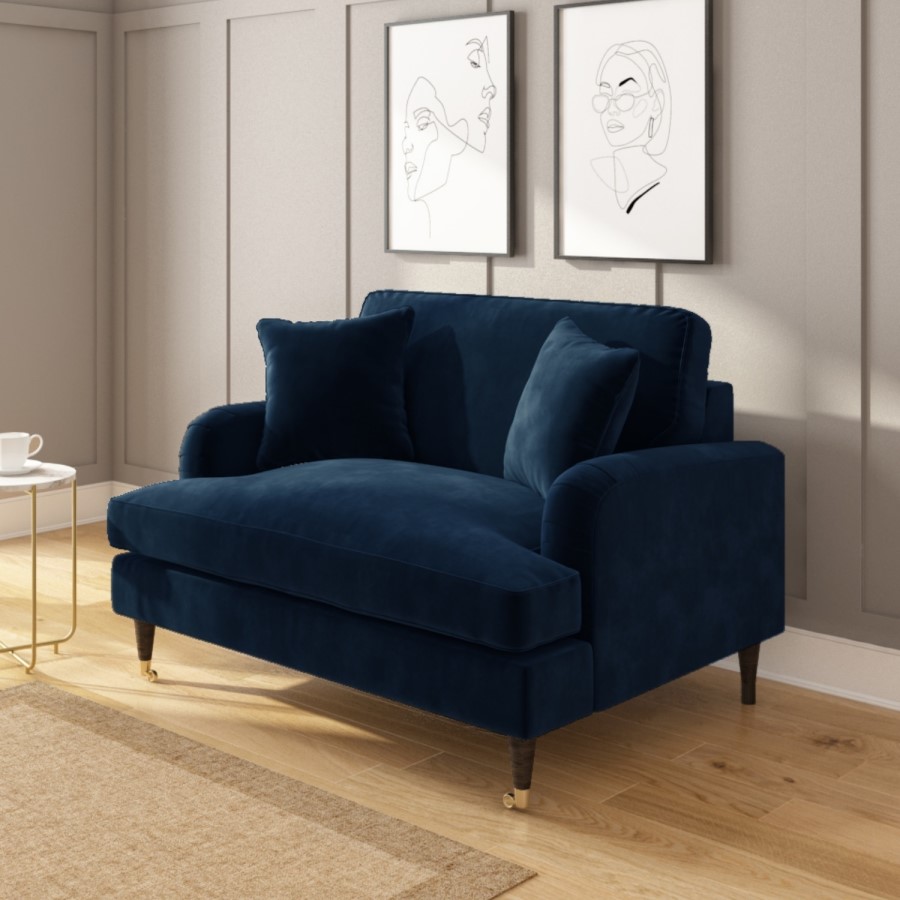 GRADE A1 - Navy Blue Velvet Loveseat - Payton