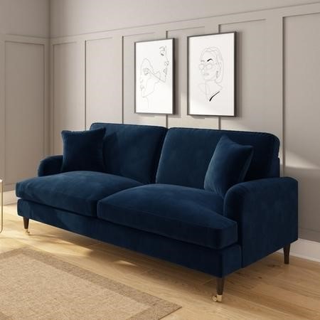 Payton Dark Navy Blue Velvet 3 Seater Sofa Furniture123