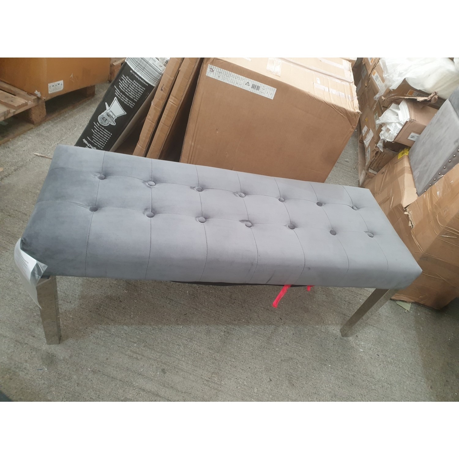 GRADE A2 Grey Velvet Dining Bench with Chrome Legs Jade Boutique