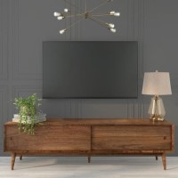 GRADE A2 - Solid Walnut TV Unit with Sliding Doors & Drawers TV's up to 70" - Briana