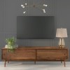 GRADE A2 - Solid Walnut TV Unit with Sliding Doors &amp; Drawers - Briana
