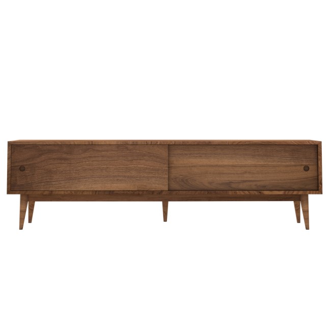 GRADE A2 - Solid Walnut TV Unit with Sliding Doors & Drawers TV's up to 70" - Briana