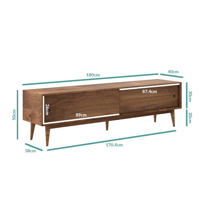 GRADE A2 - Solid Walnut TV Unit with Sliding Doors & Drawers TV's up to 70" - Briana