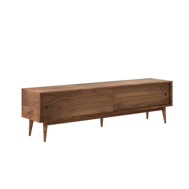 GRADE A2 - Solid Walnut TV Unit with Sliding Doors & Drawers TV's up to 70" - Briana