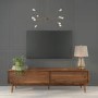 GRADE A2 - Solid Walnut TV Unit with Sliding Doors & Drawers - Briana