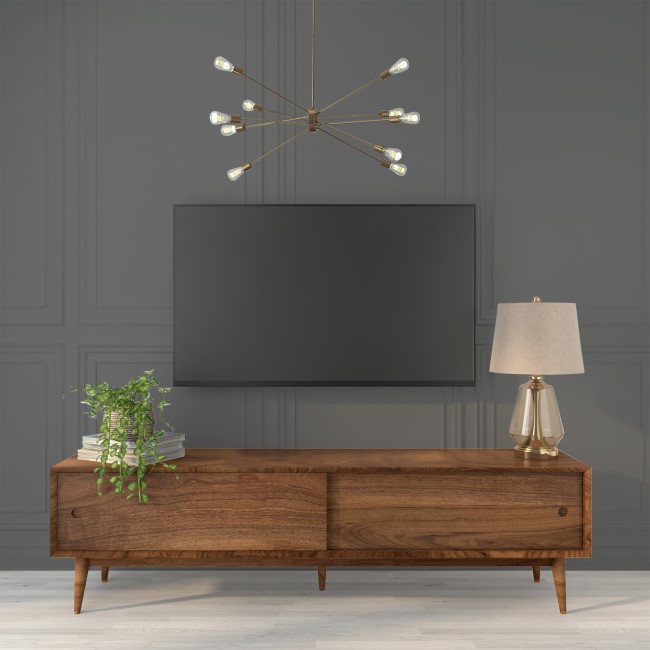 GRADE A2 - Solid Walnut TV Unit with Sliding Doors & Drawers TV's up to 70" - Briana